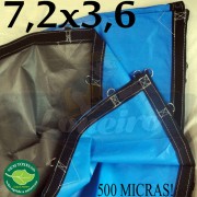 Lona 7,2 x 3,6m Loneiro 500 Micras PPPE Azul e Cinza com argolas 