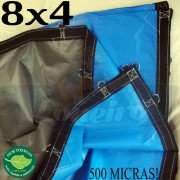 Lona 8,0 x 4,0m Loneiro 500 Micras PPPE Azul e Cinza com argolas 