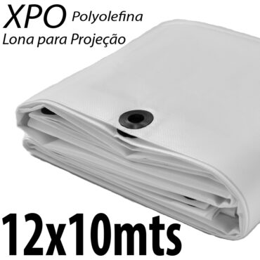 Lona: 12,0 x 10,0m Loneiro Xtreme Polyolefina XPO 270 Gsm Industrial Projetor Projeção Imagens Telão Branca e Prata Ilhoses a cada 50cm