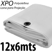 Lona: 12,0 x 6,0m Loneiro Xtreme Polyolefina XPO 270 Gsm Industrial Projetor Projeção Imagens Telão Branca e Prata Ilhoses a cada 50cm