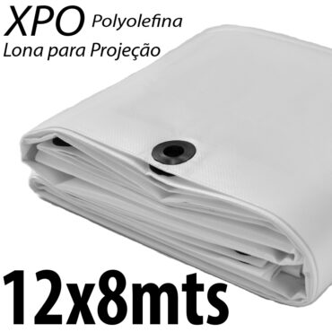 Lona: 12,0 x 8,0m Loneiro Xtreme Polyolefina XPO 270 Gsm Industrial Projetor Projeção Imagens Telão Branca e Prata Ilhoses a cada 50cm