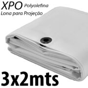 Lona 3,0 x 2,0m Loneiro Xtreme Polyolefina XPO 270 Gsm Industrial Projetor Tela Projeção Imagens Telão Branca e Prata Ilhoses a cada 50cm