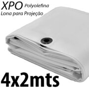 Lona 4,0 x 2,0m Loneiro Xtreme Polyolefina XPO 270 Gsm Industrial Projetor Projeção Imagens Telão Branca e Prata Ilhoses a cada 50cm