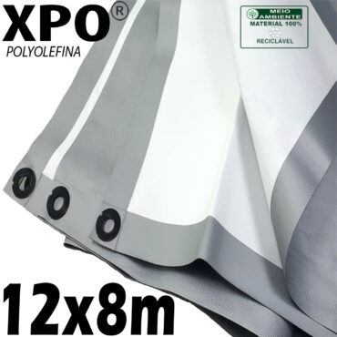 Lona: 12,0 x 8,0m Loneiro Extreme XPO Poliolefina Premium Industrial Branca Prata Anti-Chamas Impermeável Ilhós soldado por Ultrassom a cada 50cm