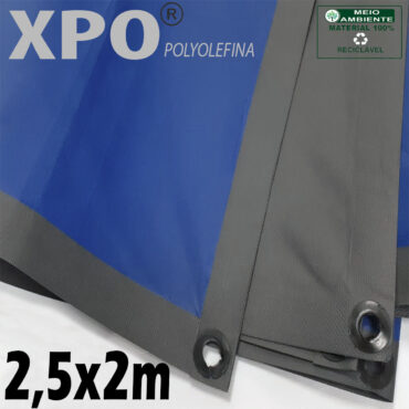 Lona 2,5 x 2,0m Loneiro Xtreme XPO Poliolefina Premium Industrial Azul Cinza Anti-Chamas Impermeável Ilhós soldado por Ultrassom a cada 50cm