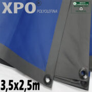 Lona 3,5 x 2,5m Loneiro Xtreme XPO Poliolefina Premium Industrial Azul Cinza Anti-Chamas Impermeável Ilhós soldado por Ultrassom a cada 50cm