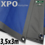 Lona 3,5 x 3,0m Loneiro Xtreme XPO Poliolefina Premium Industrial Azul Cinza Anti-Chamas Impermeável Ilhós soldado por Ultrassom a cada 50cm
