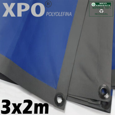 Lona 3,0 x 2,0m Loneiro Xtreme XPO Poliolefina Premium Industrial Azul Cinza Anti-Chamas Impermeável Ilhós soldado por Ultrassom a cada 50cm