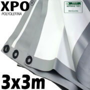 Lona 3,0 x 3,0m Loneiro Xtreme XPO Poliolefina Premium Industrial Branca Prata Anti-Chamas Impermeável Ilhós soldado por Ultrassom a cada 50cm