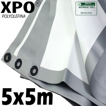 Lona 5,0 x 5,0m Loneiro Xtreme XPO Poliolefina Premium Industrial Branca Prata Anti-Chamas Impermeável Ilhós soldado por Ultrassom a cada 50cm