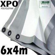 Lona 6,0 x 4,0m Loneiro Xtreme XPO Poliolefina Premium Industrial Branca Prata Anti-Chamas Impermeável Ilhós soldado por Ultrassom a cada 50cm