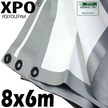 Lona 8,0 x 6,0m Loneiro Xtreme XPO Poliolefina Premium Industrial Branca Prata Anti-Chamas Impermeável Ilhós soldado por Ultrassom a cada 50cm