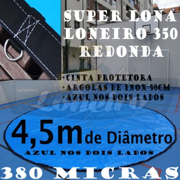 Lona 4,5m de Diâmetro Redonda Azul/Azul 380 Micras com argolas "D" INOX a cada 50cm + cinta reforçada