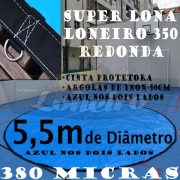 Lona 5,5m de Diâmetro Redonda Azul/Azul 380 Micras com Argolas com argolas "D" a cada 50cm e cinta reforçada