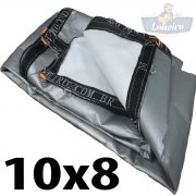 Lona 10x8 pppe 500 micra branca prata acabamento cinza argolas D inox cinta preta reforço reforçada durabilidade alta resistente loneiro