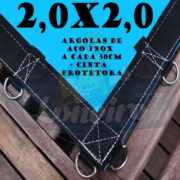 Lona 2,0 x 2,0m Azul 350 Micras com Argolas "D" Inox a cada 50cm e cinta de reforço na bainha