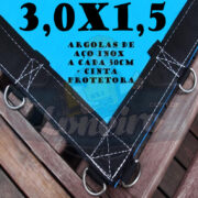 Lona 3,0 x 1,5m Azul 350 Micras com Argolas "D" Inox a cada 50cm e cinta de reforço na bainha