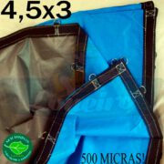 Lona 4,5 x 3,0m Loneiro 500 Micras PPPE Azul e Cinza com argolas 