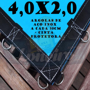 Lona 4,0 x 2,0m Azul 350 Micras com Argolas "D" Inox a cada 50cm e cinta de reforço na bainha