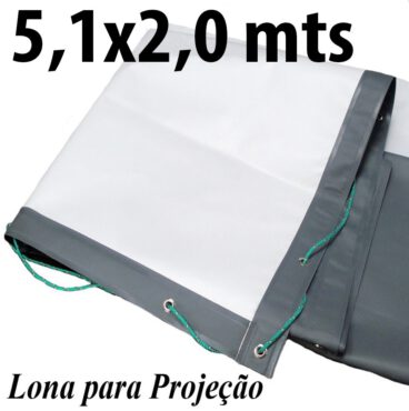 Lona 5,10 x 2,0 mts PVC Branco Fosco / Cinza para Projeção Telão Projetor de Imagens 600 Micras ilhoses a cada 50cm + 20 metros de corda 4mm