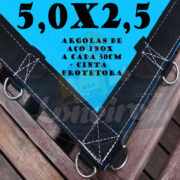 Lona 5,0 x 2,5m Azul 350 Micras com Argolas "D" Inox a cada 50cm e cinta de reforço na bainha