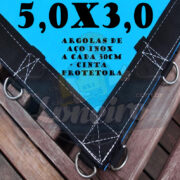 Lona 5,0 x 3,0m Azul 350 Micras com Argolas "D" Inox a cada 50cm e cinta de reforço na bainha