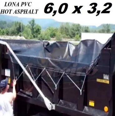 Lona 6,0 x 3,2m PVC HOT ASPHALT RESISTÊNCIA de + 200°C Caminhão Vinil Lonil Transporte Massa Asfalto Quente CBUQ + 20 Extensores 50cm