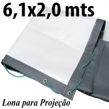 Lona 6,10 x 2,0 mts PVC Branco Fosco / Cinza para Projeção Telão Projetor de Imagens 600 Micras ilhoses a cada 50cm + 20 metros de corda 4mm