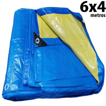 Lona 6,0 x 4,0m Azul e Amarela 150 Micra + ilhos e cantoneiras para cobertura proteção capa básica de polietileno impermeável com duas cores