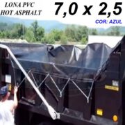 Lona 7,0 x 2,5m Azul PVC HOT ASPHALT RESISTÊNCIA de + 200°C Caminhão Vinil Lonil Transporte Massa Asfalto Quente CBUQ + 20 Extensores 50cm