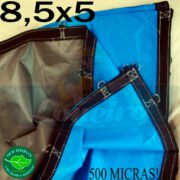 Lona 8,5 x 5,0m Loneiro 500 Micras PPPE Azul e Cinza com argolas 