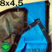Lona 8,0 x 4,5m Loneiro 500 Micras PPPE Azul e Cinza com argolas 