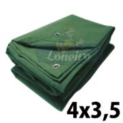 Lona 4,0 x 3,5m Encerado Verde de Algodão Impermeável para Cobertura Carga Caminhão com 4 Ilhoses