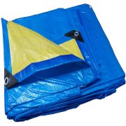 Lona 8,0 x 7,0m Azul e Amarela 150 Micra + ilhos e cantoneiras para cobertura proteção capa básica de polietileno impermeável com duas cores