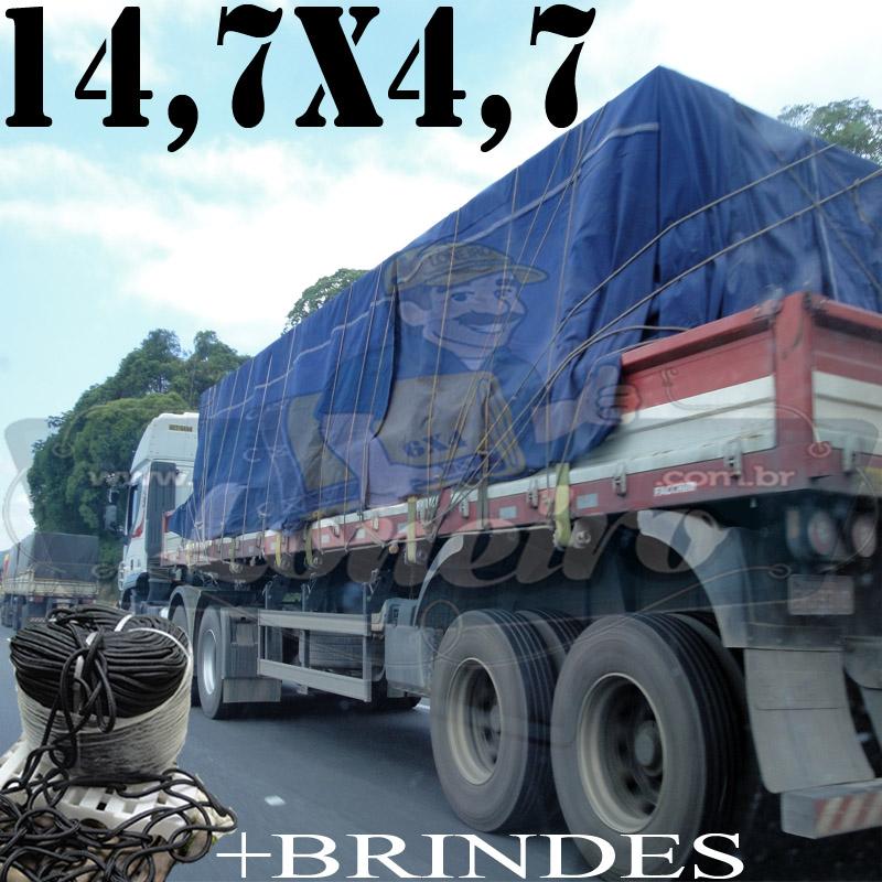 Lona: 14,7 x 4,7m Cotton Encerado RipStop Algodão Azul Caminhão Carreta 3 eixos + 70 metros Corda 8mm com 1 ROW 0,75m