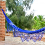 Rede de Descanso Azul Indigo Artesanal com 4 metros Casal - Pernambucana Modelo de Franja Tradicional Feita em Algodão Tear