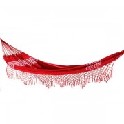 Rede de Descanso Vermelha Artesanal com 4 metros Casal - Pernambucana Modelo de Franja Tradicional Feita em Algodão Tear