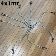 Corda Elástica Aranha 4 cordas de 1 metro ( 8 pernas ) x 10mm de Borracha Azul / Branco com gancho cabeça dupla bicromatizado nas pontas