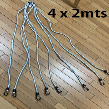 Corda Elástica Aranha 4 cordas de 2 metros ( 8 pernas ) x 10mm de Borracha Azul / Branco com gancho cabeça dupla bicromatizado nas pontas