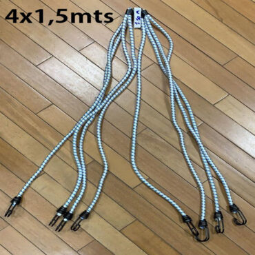 Corda Elástica Aranha 4 cordas de 1,5 metros ( 8 pernas ) x 10mm de Borracha Azul / Branco com gancho cabeça dupla bicromatizado nas pontas