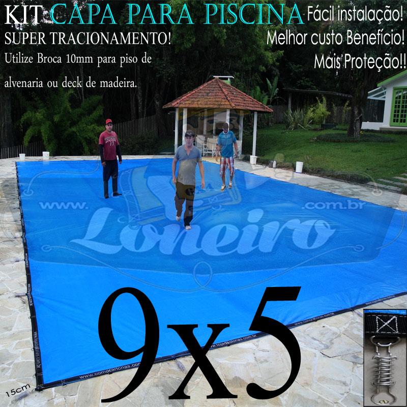 Capa para Piscina Super 9,0 x 5,0m PE/PE Azul - Cinza Lona Térmica Proteção Premium +68m+68p+3b
