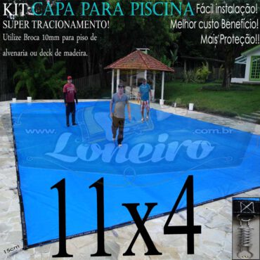 Capa para Piscina Super: 11,0 x 4,0m Azul/Cinza PP/PE Lona Térmica Premium Proteção e Segurança +72m+72p+5b