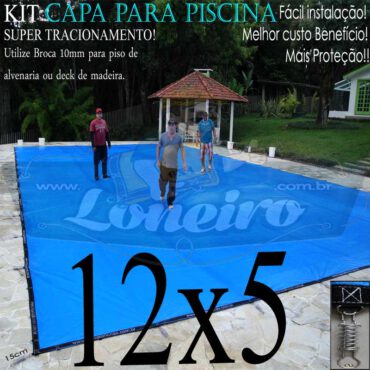 Capa para Piscina Super: 12,0 x 5,0m Azul/Cinza PP/PE Lona Térmica Premium Proteção e Segurança +80m+80p+5b