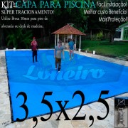 Capa para Piscina Super 3,5 x 2,5m Azul/Cinza PP/PE Lona Térmica Premium +36m+36p+1b