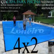 Capa para Piscina Super 4,0 x 2,0m Azul/Cinza PP/PE Lona Térmica Premium de Proteção e Segurança +36m+36p+1b