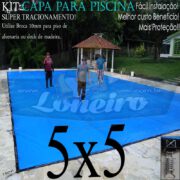 Capa para Piscina Super 5,0 x 5,0m Azul/Cinza PP/PE Lona Térmica Premium de Proteção e Segurança +52m+52p+2b