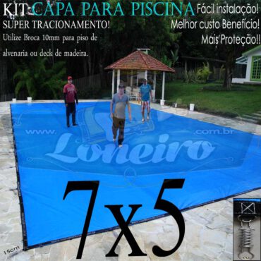Capa para Piscina Super 7,0 x 5,0m Azul/Cinza PP/PE Lona Térmica Premium Proteção e Segurança +60m+60p+3b