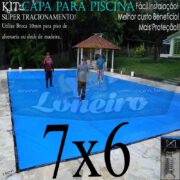 Capa para Piscina Super 7,0 x 6,0m Azul/Cinza PP/PE Lona Térmica Premium Proteção e Segurança +64m+64p+3b