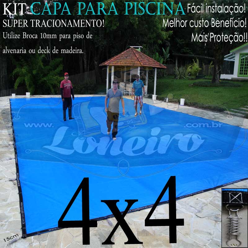 Capa para Piscina Super 4,0 x 4,0m Azul/Preto PP/PE Lona Térmica Premium +44m+44p+1b