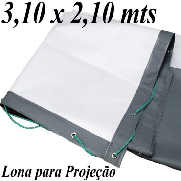 Lona 3,10 x 2,10 mts PVC Branco Fosco / Cinza para Projeção Telão Projetor de Imagens 600 Micras ilhoses a cada 50cm + 10 metros de corda 4mm